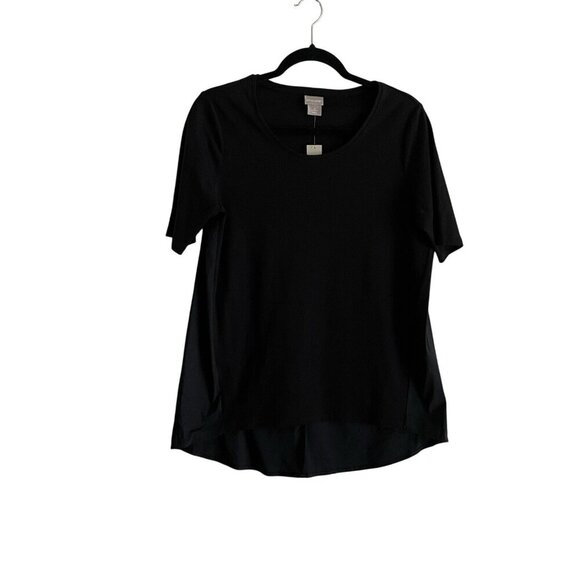 Chico's Tops - Chicos Women Sz 0 US S Black Mixed Media Short Sleeve Scoop Neck Swing Tee NWT